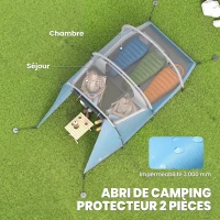 Outsunny Tente de camping familiale 3 personnes, tente tunnel imperméable, 2 portes fenêtres, ventilée 4,6 x 2,6 x 1,9 m, bleu(m-4)