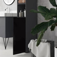 kleankin Dulap de Baie Inalt de 183cm, Dulap de Depozitare Ingust pentru Baie cu Rafturi Deschise, Dulapuri cu 2 Usi, Rafturi Reglabile si Mecanism de Inchidere Lenta, Negru(m-8)