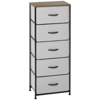 HOMCOM Commode 5 tiroirs meuble de rangement tiroir en tissu pliant - structure acier noir - 45 x 30 x 116 cm gris(m-12)