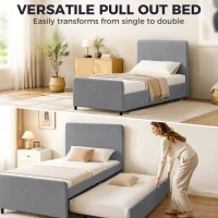 HOMCOM 3ft Single Bed Frame with Trundle, Upholstered Pull Out Trundle Bed with Headboard and Footboard, Dark Grey(m-4)