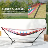 Outsunny Cama Rede com Suporte 310x117 cm com Bolsa de Transporte Altura Ajustável Capacidade 120 kg para Campismo Laranja(m-4)