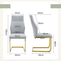 Chaise de salle à manger matelassée motif losange, dossier haut ergonomique, lot de 2, 43x63x100 cm, Gris clair(m-3)