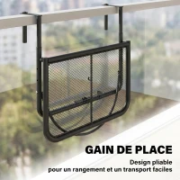 Outsunny Table Suspendue pour Balcon dim. 60L x 56,5l cm Hauteur réglable 3 Niveaux métal époxy Noir(m-5)