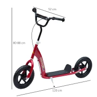 HOMCOM Trotinet pentru Copii 5-12 Ani cu Frână Posterioară și Ghidon Reglabil, 120x52x80-88 cm, Roșu(m-3)