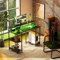 HOMCOM LED Computer Desk, with Power Outlets and Shelves - Black(m-10)