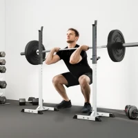 HOMCOM Halterstandaard, Set van 2, tot 150 kg, Hoogteverstelbaar, Staal, Wit+Zwart, 52 x 48 x 160 cm(m-2)
