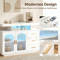 HOMCOM Dressoir met ledverlichting, ingebouwde stopcontacten, 3 lades, planken en 2 acryldeuren, hoogglans wit(m-5)