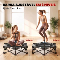 SPORTNOW Trampolim de Fitness Dobrável 104 cm com Barra Ajustável em 3 Alturas e Bolsa de Transporte Preto(m-5)