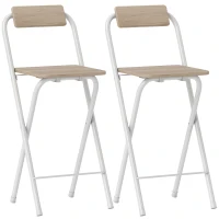 HOMCOM Set 2 Scaune de Bar Pliabile cu Suport pentru Picioare, din Lemn și Oțel, 37 x 45 x 87 cm, Lemn(m-1)