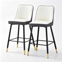 Lot de 2 tabourets de bar hauteur, design moderne et confortable, dossier incurvé et repose-pieds, 42x45x100 cm, Argenté(m-2)