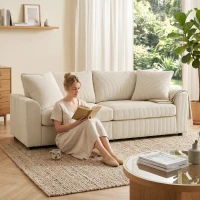 HOMCOM Sofá de 3 Lugares Moderno 212x80x88 cm Sofá Sala de Estar Estofado com 2 Almofadas Apoio de Braços e Estrutura de Aço  Creme(m-9)