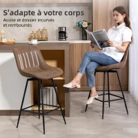 HOMCOM Lot de 2 tabourets de bar, chaises de bar en PU, assise rembourrée 68H cm, dossier et repose-pieds, marron(m-6)