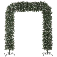 HOMCOM 8.2 ft Snow Frosted Christmas Tree Arch, Christmas Arch Doorway Decor with 2100 Tips and 96 Pinecones, Artificial Xmas Tree with Metal Stand for Indoor, Green(m-1)