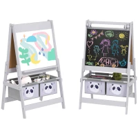 AIYAPLAY Tablă pentru Copii 3-În-1 cu 2 Rafturi și Șevalet din Lemn pentru Copii de 3-8 Ani, 54x46,5x93 cm, Roz(m-11)