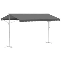 Outsunny Staande luifel met knikarm tuinluifel luifel zwengel grijs 3,95 x 2,94 m(m-11)
