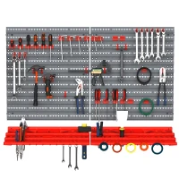 DURHAND 54 Pcs On-Wall Tool Equipment Holding Pegboard Home DIY Garage Organiser DIY w/ 50 Pegs 2 Shelves(m-10)