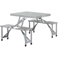 Outsunny Opvouwbare Campingtafel met 4 Stoelen, Aluminium, 85,5 x 135cm Grijs(m-10)