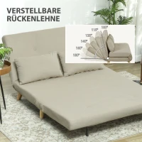 HOMCOM Slaapbank Relaxbank Sofa Couch, incl. 2 kussens, fluwelen look, 130 x 78 x 79 cm, beige(m-5)