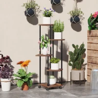 Outsunny Bloemenstandaard met 5 Niveaus, 5-Traps Plantenstandaard, Verspringend Ontwerp, Eenvoudig te Verplaatsen, Hout, Staal(m-2)