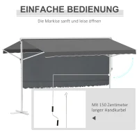 Outsunny Staande luifel met knikarm tuinluifel luifel zwengel grijs 3,95 x 2,94 m(m-5)