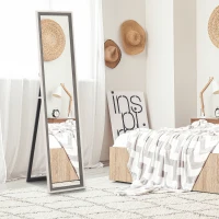 HOMCOM Espejo de Cuerpo Entero 157x37 cm Espejo de Pie o de Pared con Marco de MDF y Soporte Blanco y Gris(m-2)