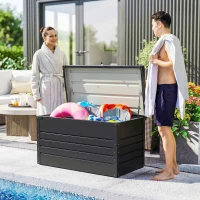 Outsunny Coffre de rangement métal boîte de jardin 350L double vérins à gaz  verrouillable pour coussins outils gris anthracite(m-8)