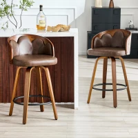 Lot de 2 tabourets de bar, dossier floral en bois courbé avec accoudoirs, 46,50x41,50x89,00 cm, Marron(m-1)