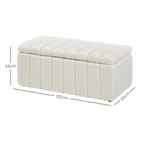 HOMCOM Opbergbank met Zacht Teddypluche, Gestoffeerde Bank met Houten Frame, Bedbank met Opbergruimte, Schoenenbank voor Slaapkamer, Woonkamer en Hal, 102 x 45 x 46 cm, Crèmewit(m-3)