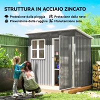 Outsunny Casetta da Giardino in Acciaio con Porta con Blocco, Finestra e Prese d'Aria, 2.2 x 1.3 m, Grigio(m-3)