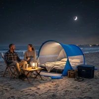 Outsunny Abri de plage tente de plage pliable pop-up automatique instantané protection UV fenêtre arrière grand tapis de sol bleu ciel(m-9)
