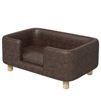 PawHut Canapé chien lit pour chien chat avec rebord coussin moelleux pieds bois massif dim. 74 x 48,5 x 31 cm revêtement micro-fibre chocolat(m-12)