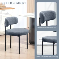 HOMCOM Set van 2 eetkamerstoelen, fleece-bekleding, stoelen met gestoffeerde zitting, metalen poten, grijs(m-5)