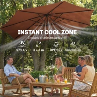Outsunny 3 m Overhanging Cantilever Parasol, with Cross Base - Coffee(m-4)