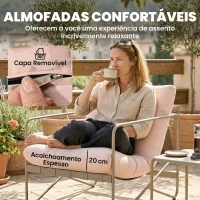 Outsunny Conjunto de Jardim de 4 Peças com Sofá de 2 Lugares 2 Poltronas Mesa de Vidro Temperado e Almofadas Grossas para Terraço Rosa(m-6)