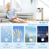 HOMCOM 10000 BTU Air Conditioning Unit, 4-in-1 Portable Air Conditioner, Dehumidifier, Cooling, Fan, Sleep Mode, with Remote Control, LED Display, 2 Speeds, 24H Timer, Window Venting Kit, 22m²(m-4)