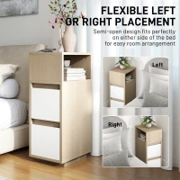 HOMCOM Slim Bedside Table, Narrow Bedside Cabinet with Open Shelf and 2 Drawers for Bedroom, Living Room, Natural Wood Finish(m-6)