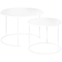 Outsunny Lot de 2 Tables Basses Rondes gigognes empilables de Jardin métal époxy Blanc(m-12)