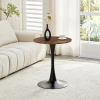 Table d'appoint ronde, style mid-century, pieds antidérapants, usage multifonction, 60x60x72 cm, Noyer(m-5)