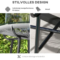Outsunny Tuintafel Boho-stijl buiten bijzettafel, PE-Rattan, gehard glas, weerbestendig, 50 cm x 50 cm x 50 cm, Grijs(m-5)