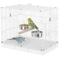 PawHut Bird Cage Foldable Portable Budgie Cage with Wooden Perch 2 Bowls for Travel 49 x 31 x 40 cm White(m-15)