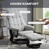 HOMCOM Relaxfauteuil met hocker, draaibaar, fluweellook, verstelbare rugleuning, tot 150 kg, Grijs(m-7)