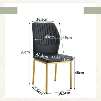 Lot de 4 chaises de salle à manger, style léger-luxe, patins antidérapants, 43x42.6x93 cm, Noir+Doré(m-3)