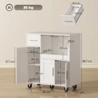 HOMCOM Dulap pentru Cuptorul cu Microunde din Lemn cu Sertar, 2 Dulapuri, Raft Deschis și Raft Reglabil, 80x40x88.7 cm, Alb(m-3)