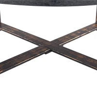 Table basse ronde style rétro‑industriel, stable et résistante, patins antidérapants et protège‑sol, 68x68x36 cm, Noir(m-9)