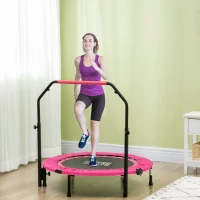 HOMCOM 40" Foldable Mini Fitness Trampoline, with Adjustable Foam Handle, Pink(m-2)