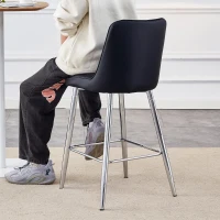Lot de 2 tabourets de bar hauteur, design moderne et confortable, dossier incurvé et repose-pieds, 42x45x100 cm, Noir+Argenté(m-1)