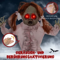 HOMCOM Horrorpop, Halloween decor, geactiveerd met geluid/aanraking, rode ogen, geluid, 76 cm(m-6)