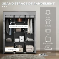 HOMCOM Armoire penderie multi-rangement - 8 étagères, 2 barres - non tissé gris clair(m-4)