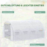 Outsunny Tunnelkas, met loopruimte, oprolbare wanden, deur met ritssluiting, gegalvaniseerd stalen frame, afmetingen 4 x 3 x 2 m, kleur wit(m-5)