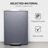 HOMCOM 50L Kitchen Bin with Soft-Close Lid and Stay-Open Function, Stainless Steel Pedal Bin with Removable Inner Bucket, Carry Handle for Kitchen, Office, Home, Grey(m-6)